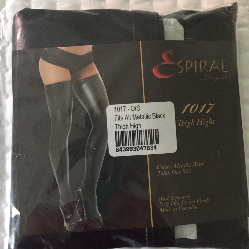 ESPIRAL metallic black thigh highs
